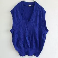 ❤海外古着 希少 ヴィンテージ Vネック ニットベスト 鮮やかブルー レトロ
