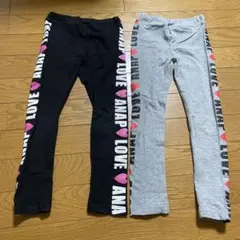 美品ANAP Kids ロゴ入りスパッツ 110cm 2点セット　ブラックグレー