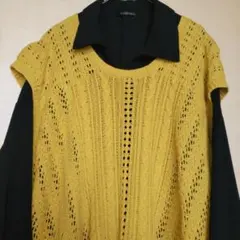レース編みイエローニットベスト ブラックVネックシャツ Мサイズ まとめ売り