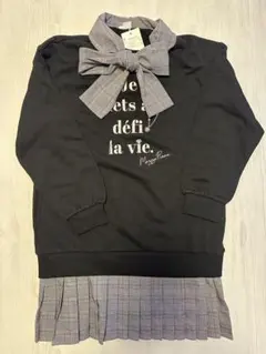 リボン付きスウェットワンピース L(160) ブラック/グレー