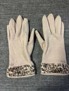 ELLE ベージュ レオパード柄ファー手袋