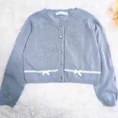 美品 キャサリンコテージ リボン付き コットンカーディガン 130 くすみブルー