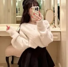 GRL パールカシュクールシャギーニット トップス kz457