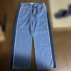 【24AW】新品　ニコアンド リメイク風 サイドフリンジ デニムパンツ 青 Lのサムネイル