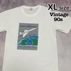 90s　シングルステッチ　Tシャツ　XL　ホワイト　白　プリント　飛行機　古着