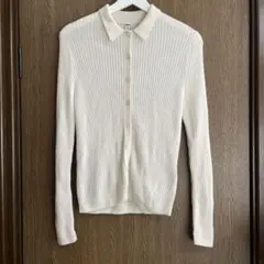 ユニクロ メリノブレンドリブポロカーディガン　オフホワイト
