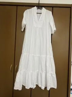 ZARAザラ リネンブレンド 白ロングワンピ ホワイトXS