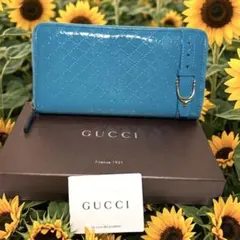 GUCCI グッチ シマレザー GG柄 長財布 ブルー ターコイズ レディース