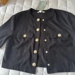 H&M ツイード風 ノーカラージャケット ブラック Sサイズ