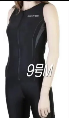 ◆袖なしラン型・胸ボタン付フィットネス水着・9号M黒グレーのサムネイル