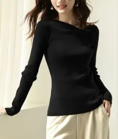 【美品】イレギュラーネックニットプルオーバー ブラック