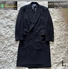【カシミヤ100%×イタリア製生地】マキシ丈ダブルチェスターコート ブラック Lのサムネイル