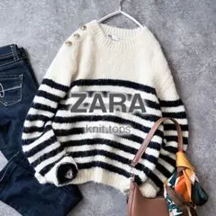 ザラ ウール混 ニット セーター 金ボタン シャギー オフ白 ゆったり I3