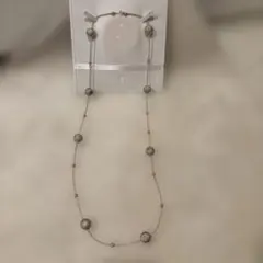 ビーズ　ロングネックレス　ピンク　シルバー