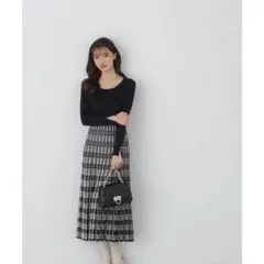 PROPORTION BODYDRESSINGチェックプリーツニットワンピース