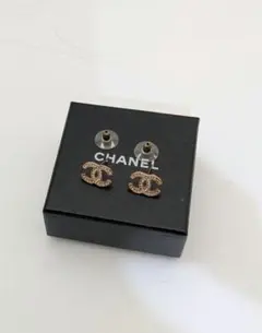 シャネル ココマーク ピアス 02A刻印 ヴィンテージ ブラック ゴールド 
