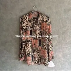 昭和レトロシアーブラウス　総柄シャツ　タグ付き美品　ヴィンテージシャツ　夏コーデ