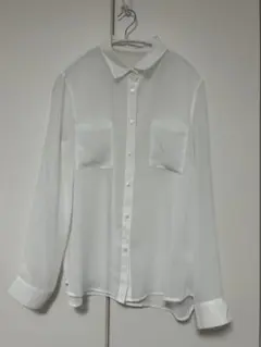 ホワイト 長袖ボタン シアーシャツ Lサイズ