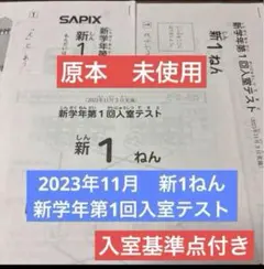 未使用！原本！！2023年11月サピックス 新1年現年長生新学年第1回入室テスト
