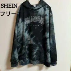 SHEIN 【フリー】 シーン タイダイ パーカー ロサンゼルス 黒 緑