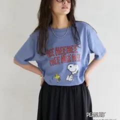 スヌーピー/SNOOPYヴィンテージ風カスレプリント半袖Tシャツ　ブルーLサイズ