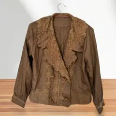 【最終価格】レース装飾 ダブルブレストジャケット レトロ 茶系