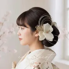 胡蝶蘭 シャンパンカラー 髪飾り／成人式 卒業式 結婚式 ウェディング㊷