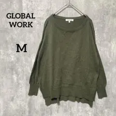 GLOBAL WORK オリーブグリーンニットレディーストップス長袖秋冬M