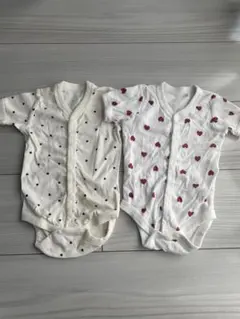 ハート柄・ドット柄 半袖ボディスーツ 70cm 2枚セット