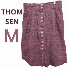 ❶ THOMSEN トムセン チェック柄フロントボタンスカート M 膝丈 日本製