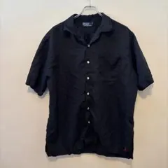 90s Polo Ralph Lauren ブラック シルクリネン 開襟シャツ