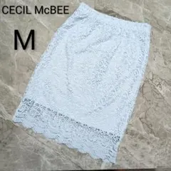 【美品】CECIL McBEE 総レースタイトスカート ライトブルー Mのサムネイル