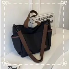 トート　ショルダー　キャンバス　カジュアルハンドバッグ 大容量 ブラック