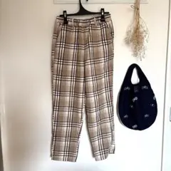 チェック柄カジュアルパンツ ベージュ系 起毛