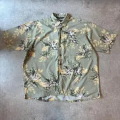 Vintage古着 ペイズリー 総柄 ポロシャツ ボタニカル 緑色 半袖 XL 