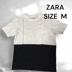 ZARA ホワイト/ブラック Tシャツ Mポケット付き