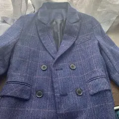 ネイビー チェック柄 ダブルブレストジャケット 110cm（3点セット）