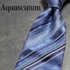 美品　アクアスキュータム　ネクタイ　ビジネス　シルク　ブルー　ストライプ　i20