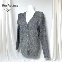 極美品 高見えVネックニットカーデ 上品グレーミックス 体型カバー　L