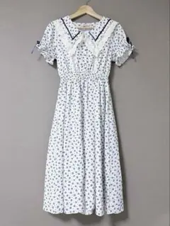 Ank Rouge アンクルージュ 花柄 レース セーラー襟 半袖ワンピース