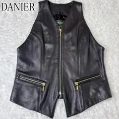 DANIER レザーベスト 本革 ゴールドジップ レディース ノーカラー 黒