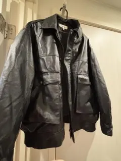 【未使用品】オーバーサイズ ヴィンテージライク フェイクレザー ブルゾン 黒