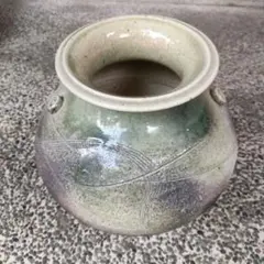 陶器製 花瓶 緑と茶色のグラデーション