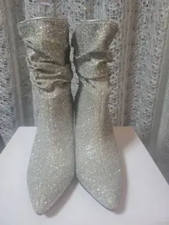 シルバー グリッター ブーツ ウェッジヒール