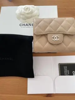 美品 CHANEL シャネル ブラウン 三つ折り財布 ミニ財布 キャビアスキン