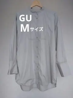 【美品】GU バンドカラースリットロングシャツ(長袖) M グレー