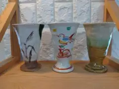 手造り陶器 綺麗に泡立つ ビアグラス 3点セット