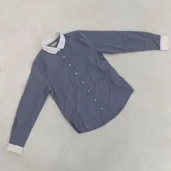 earth music&ecology シャツ ブルー 長袖 丸襟 前開き F