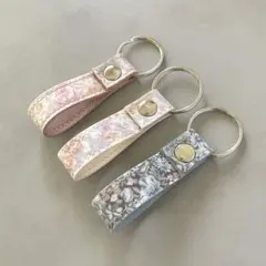 リバティラミネート×合皮の二重リングキーホルダーセット〈チャイブ〉新色