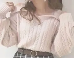 オフショル　ケーブル　ニット　セーター